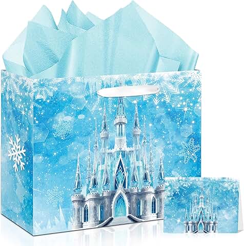 Large Snowflake Castle Birthday Gift Bag with Card and Tissue