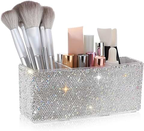 Elegant Rhinestone Makeup Organizer with Compartments