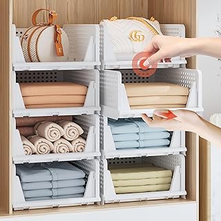 Set of five foldable plastic storage bins for clothing