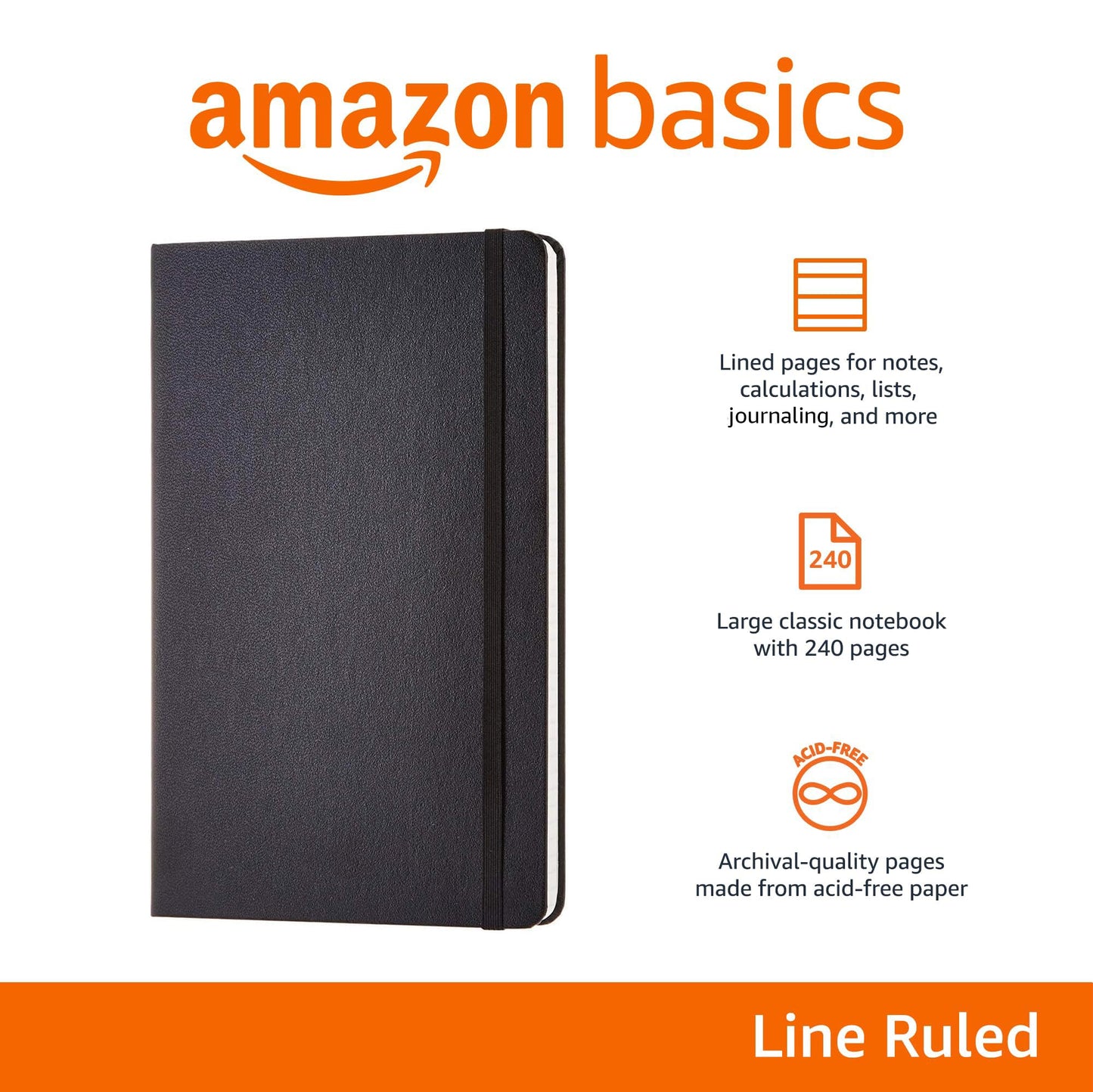Classic 240-Page Hardcover Lined Notebook, 5x8.25 Inches