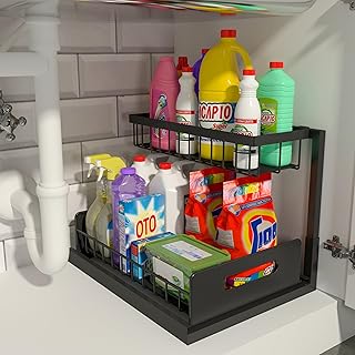 Under Sink Pull-Out Storage Shelf, 2 Tiers, Black