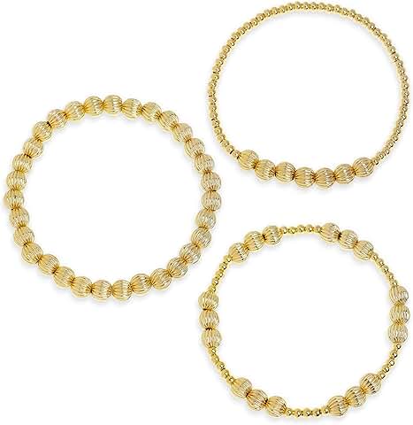 Gold Beaded Bracelets Set for Women, 3 Pieces, Trendy Boho Style
