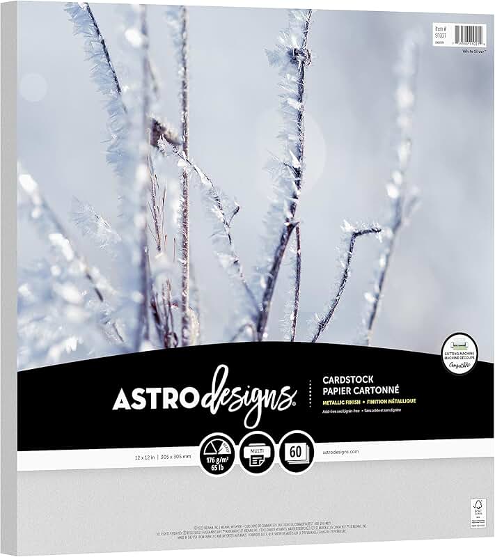 White Silver Cardstock, 12x12 inches, 60 sheets