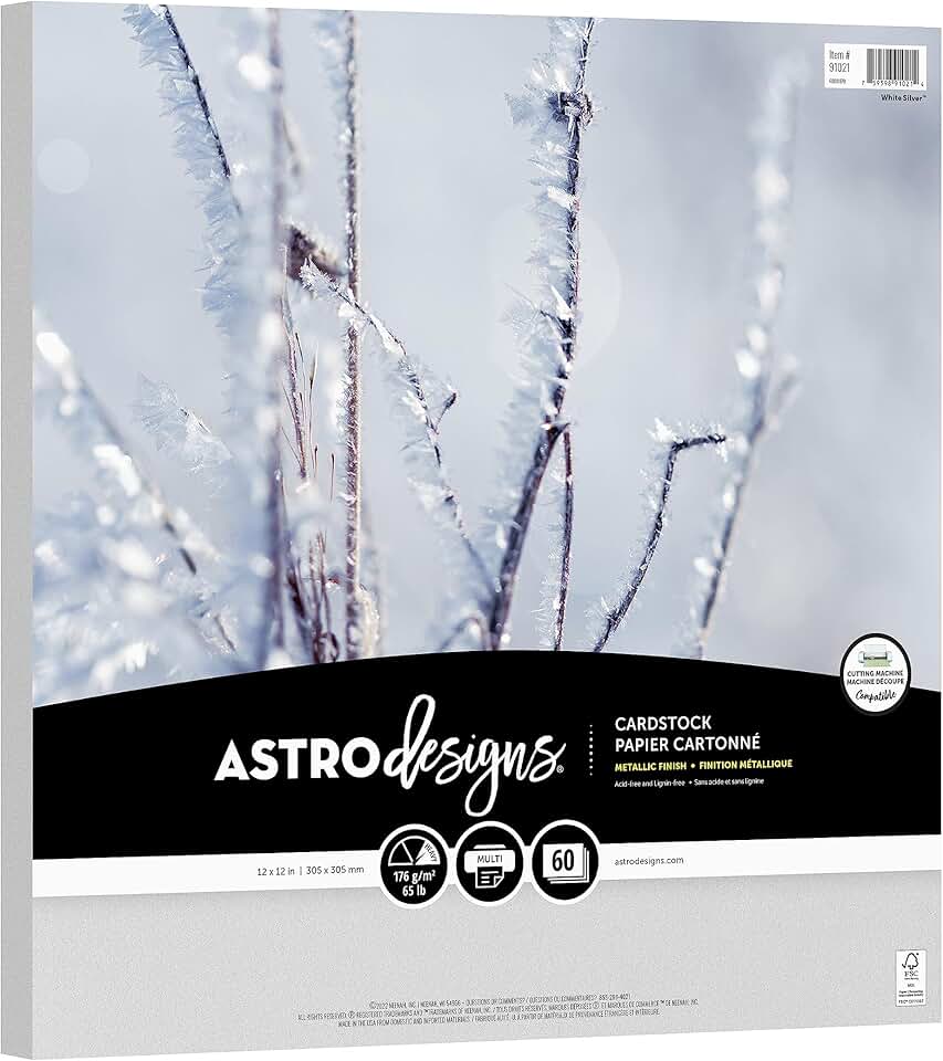 White Silver Cardstock, 12x12 inches, 60 sheets