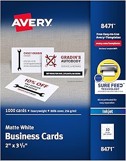 White 2x3.5-inch Printable Business Cards, 1,000 sheets