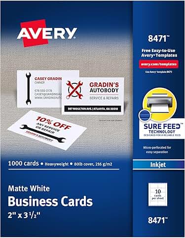 White 2x3.5-inch Printable Business Cards, 1,000 sheets