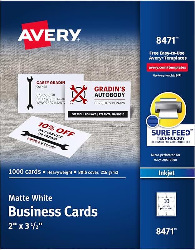 White 2x3.5-inch Printable Business Cards, 1,000 sheets
