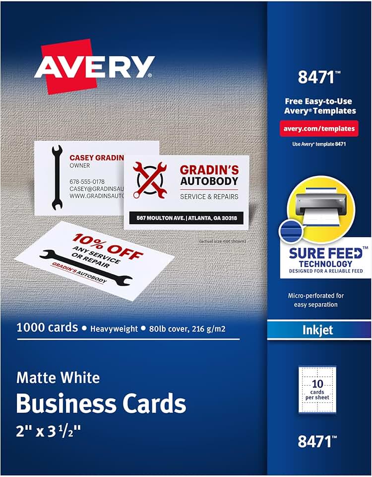 White 2x3.5-inch Printable Business Cards, 1,000 sheets