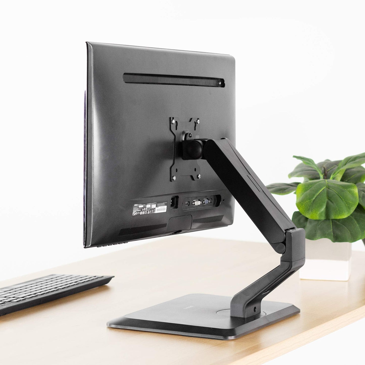Premium VESA Single 17 to 32 inch Computer Monitor & Touch Screen Desk Stand with Rotating Base, Freestanding Pneumatic Height Adjustable Arm Mount STAND-V001R