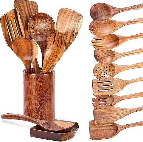 9-Piece Teak Wood Kitchen Utensil Set