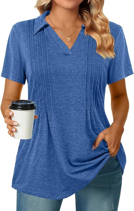 Women's Short Sleeve Polo V-Neck Collared Summer Top