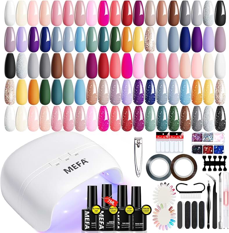 60-Piece Gel Nail Polish Kit with UV Light and 32 Colors