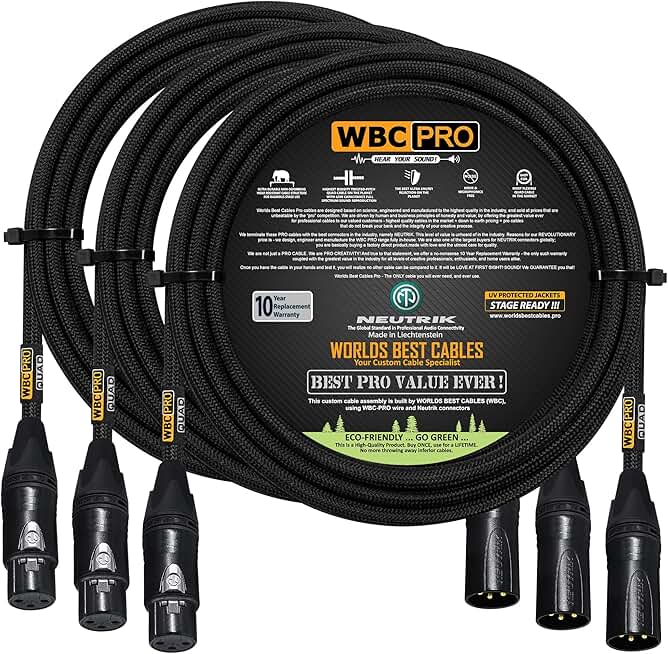 Three 15-Foot Ultra-Silent Balanced Star-Quad XLR Cables