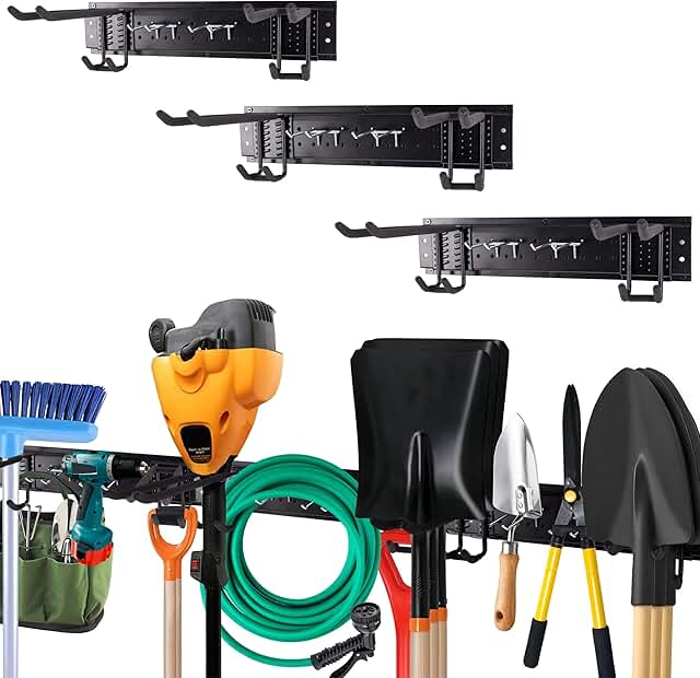 Heavy-Duty Black Metal Wall Mount Garden Tool Organizer