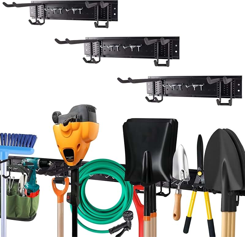 Heavy-Duty Black Metal Wall Mount Garden Tool Organizer