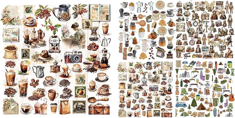 Set of 5 Vintage Junk Journal Stickers and Ephemera