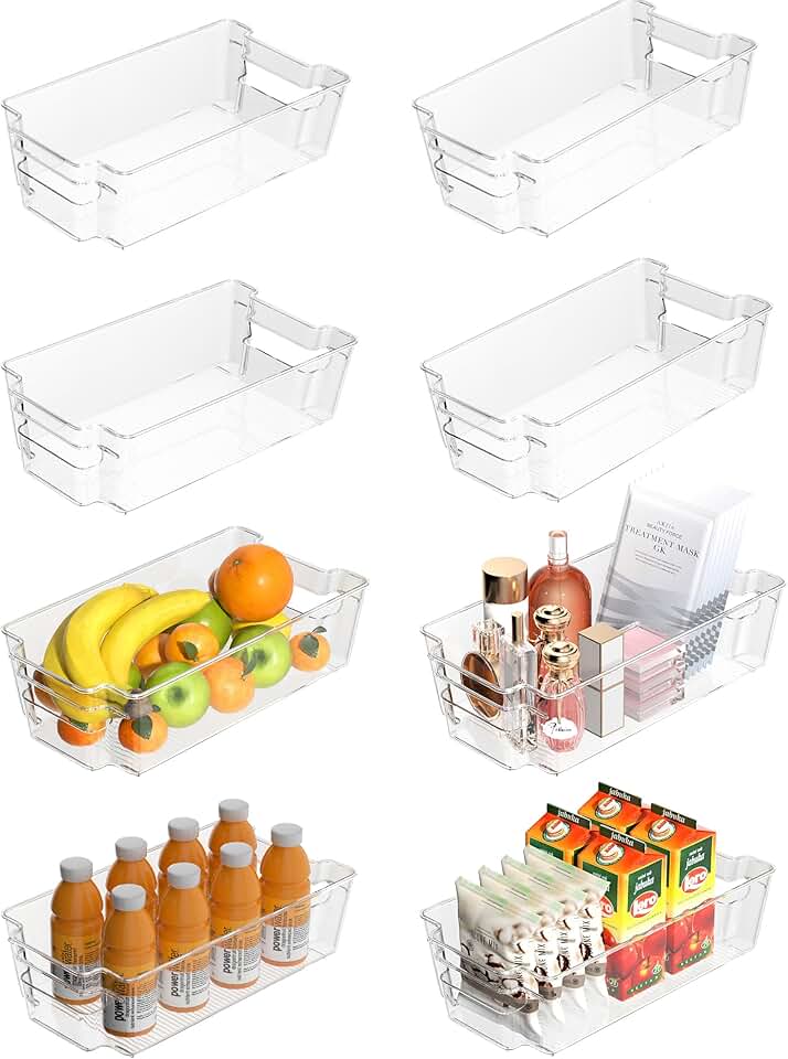 Set of 8 clear stackable fridge and pantry storage bins