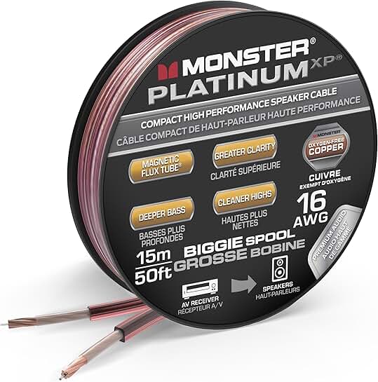 16 AWG Speaker Wire, 50 FT, Oxygen Free Audio Cable