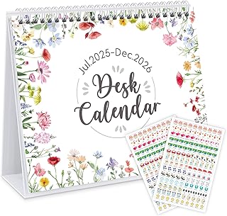 2025-2026 Desk Calendar, 18 Months, Floral Design