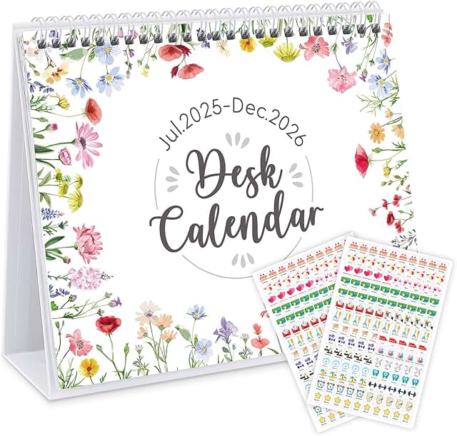 2025-2026 Desk Calendar, 18 Months, Floral Design