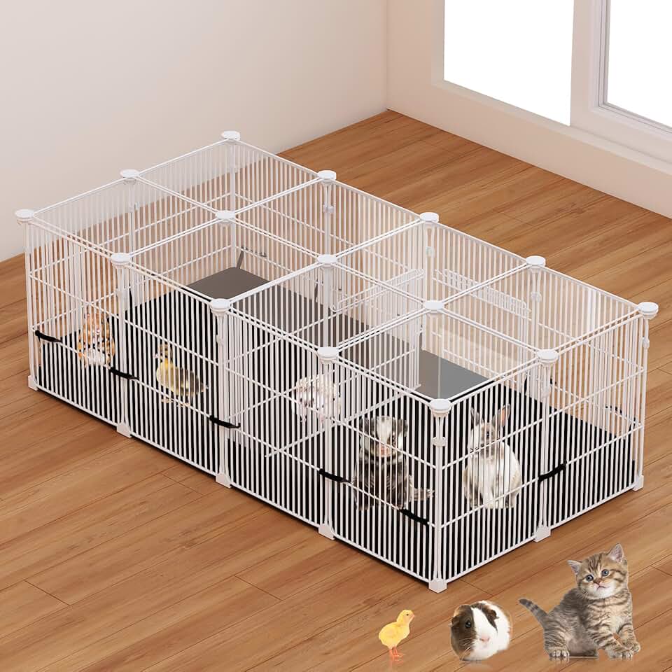 Small Animal Playpen with Doors and Waterproof Mat