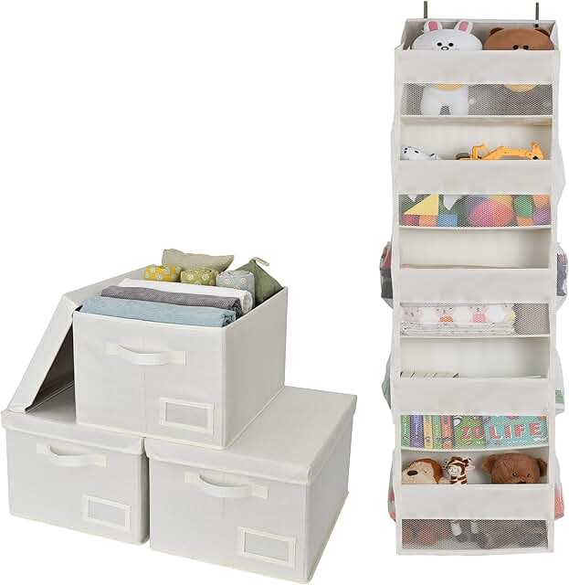 Set of 3 storage boxes with lids and over-the-door organizer
