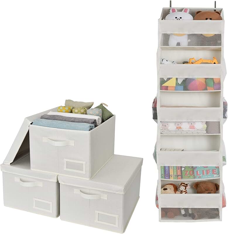 Set of 3 storage boxes with lids and over-the-door organizer