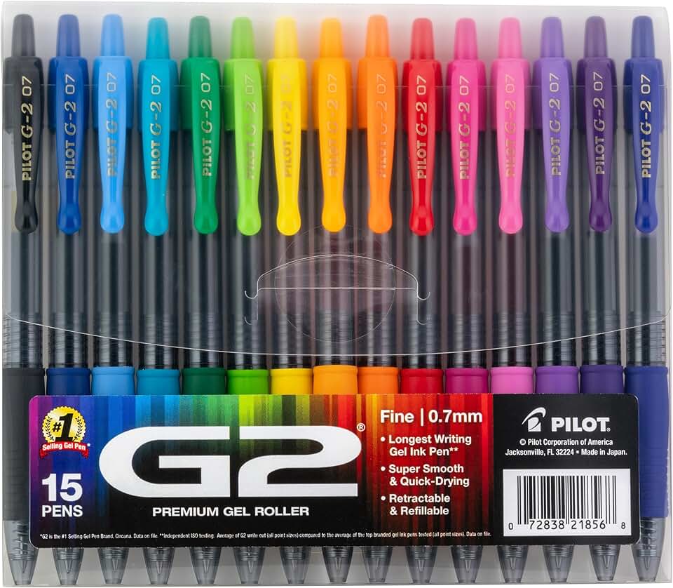 15 Rainbow Gel Roller Pens, Fine Point