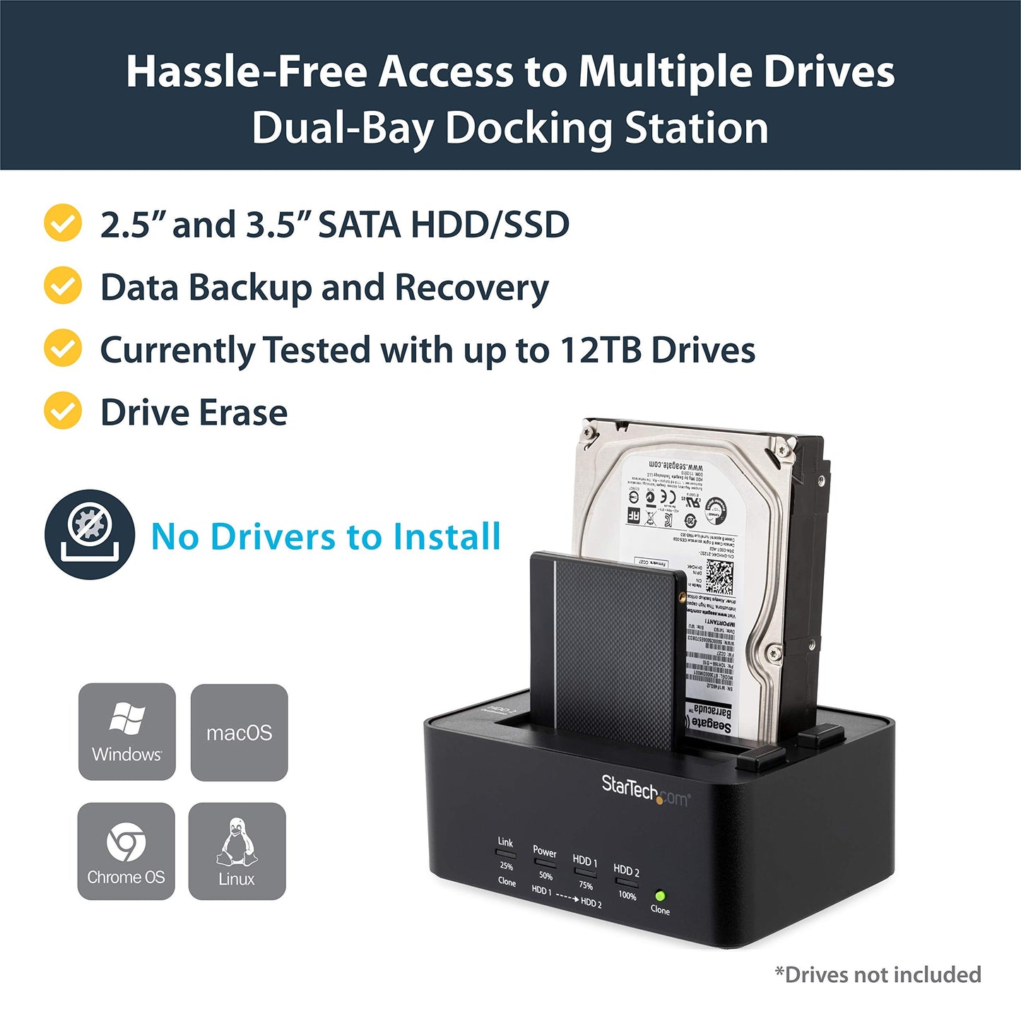 .com Dual Bay Hard Drive Duplicator And Eraser, Standalone SATA HDD/SSD Cloner/Copier, USB 3.0 To SATA Docking Station, Hard Drive Duplicator And Sanitizer Dock (SATDOCK2REU3)