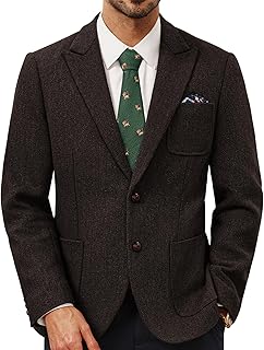 Men's Tweed Wool Sport Coat with Peak Lapel