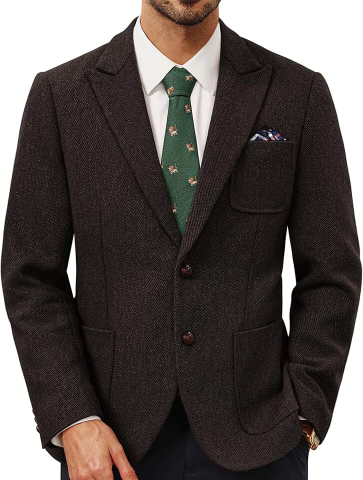 Men's Tweed Wool Sport Coat with Peak Lapel