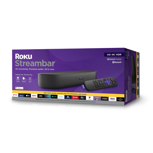 Streambar | 4K/HD/HDR Streaming Media Player & Premium Audio, All In One, Includes Voice Remote (Renewed)