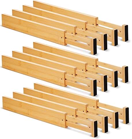 12-piece bamboo drawer dividers for organization