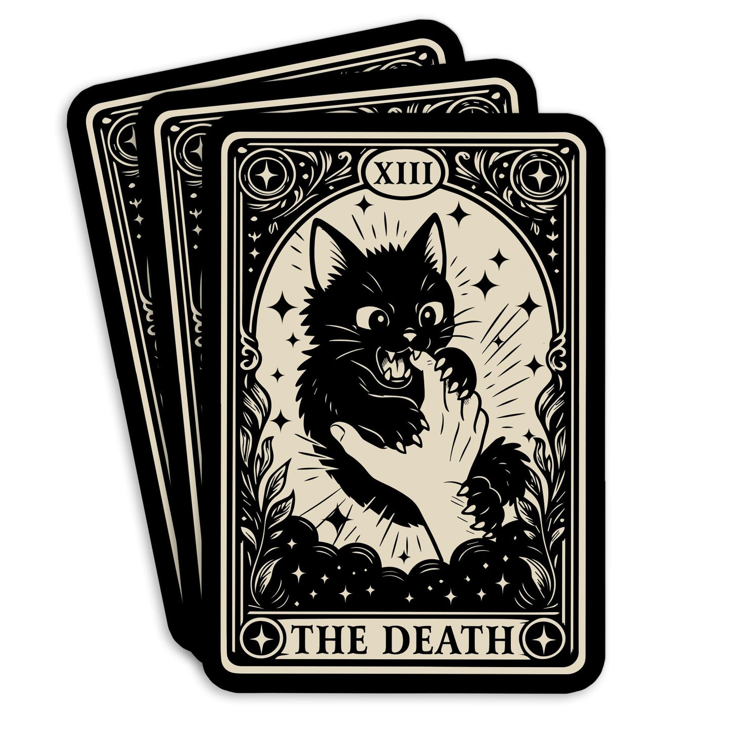 Set of three 3-inch black cat tarot stickers
