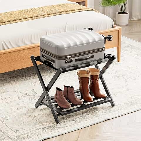 Fully Assembled Bamboo Luggage Rack with Shelf