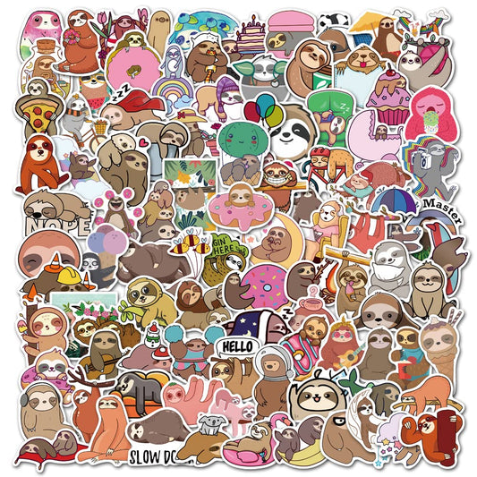 100 Cute Sloth Stickers for Water Bottles and More