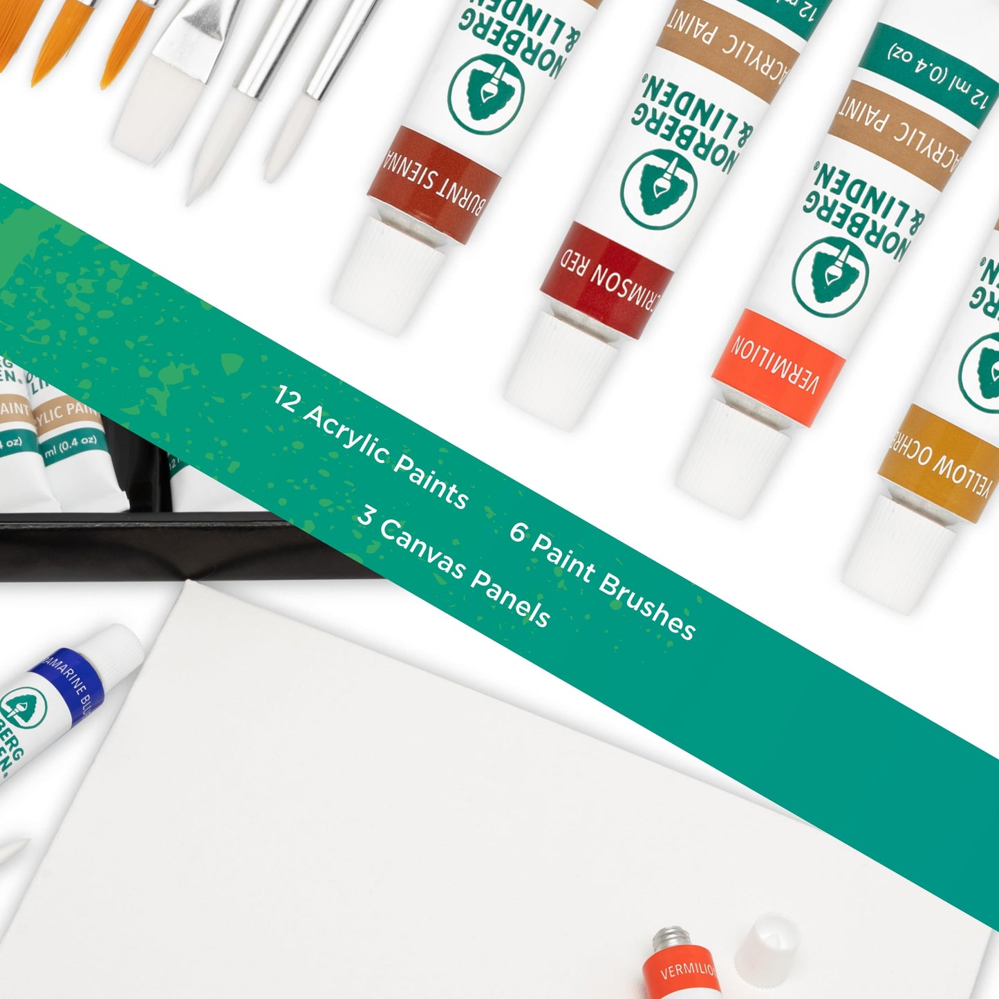 Acrylic Paint Set with Canvas and Brushes, 12 Colors