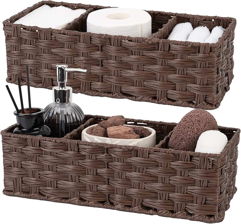 Bathroom storage baskets with dividers, 2-pack