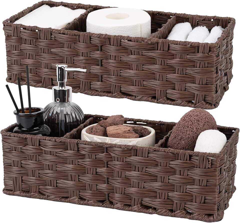 Bathroom storage baskets with dividers, 2-pack