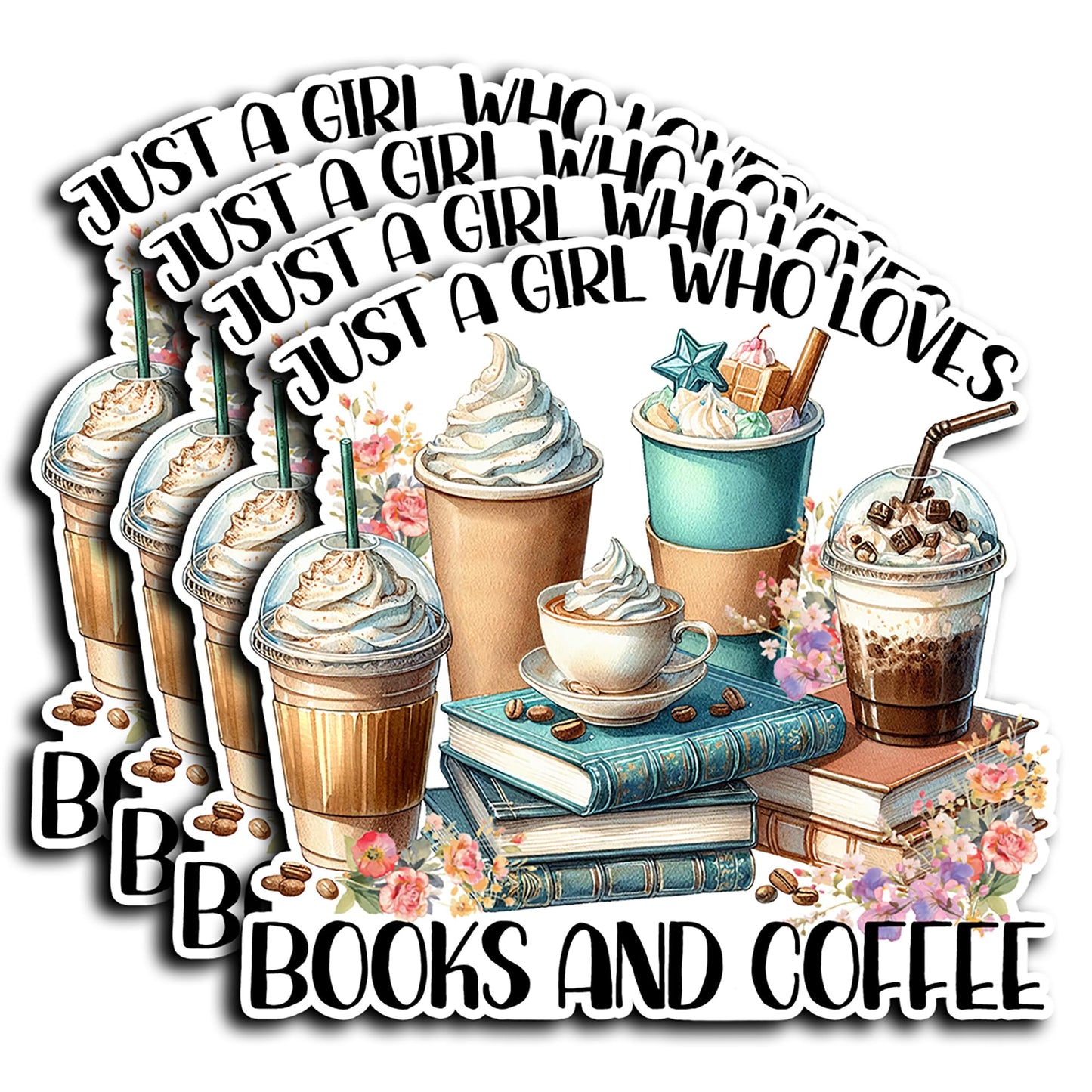 Set of 4 Book and Coffee Lover Stickers