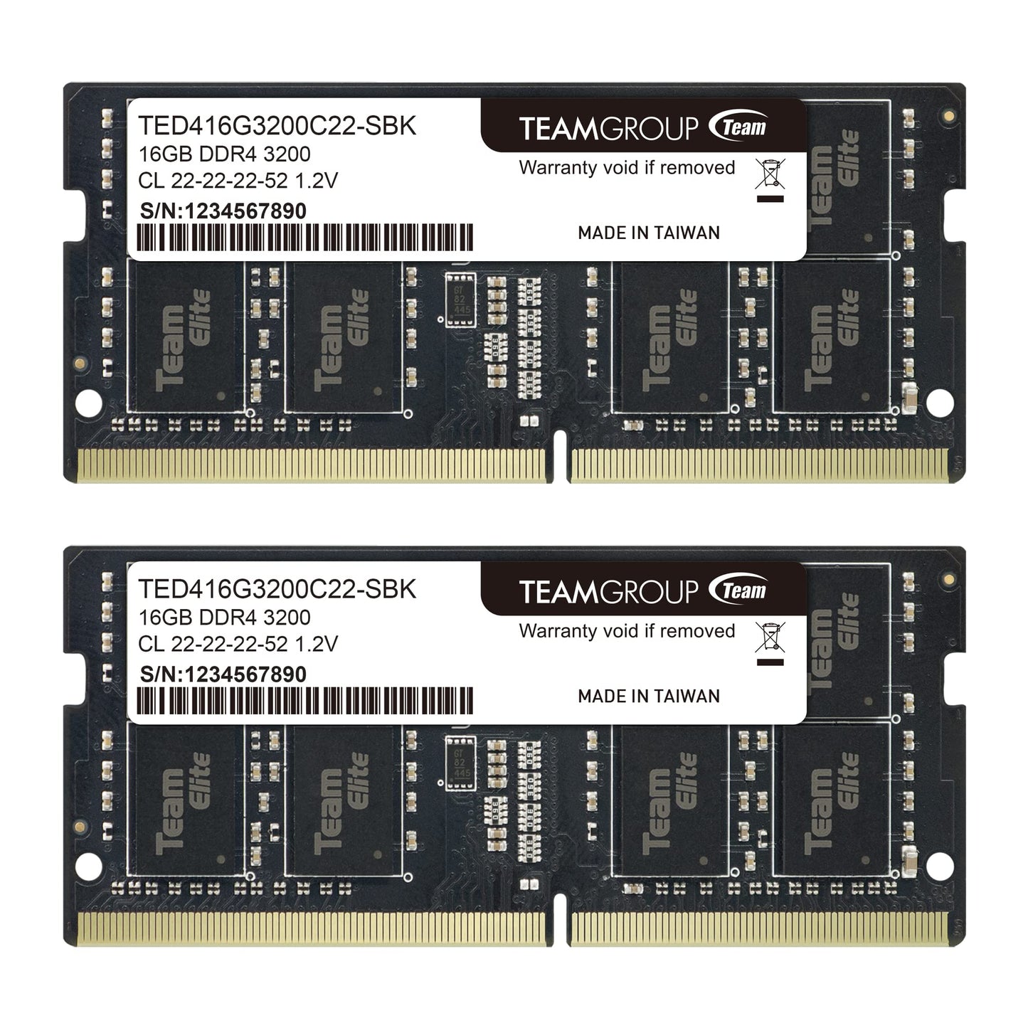 Elite DDR4 32GB Kit (2 x 16GB) 3200MHz PC4-25600 CL22 Unbuffered Non-ECC 1.2V SODIMM 260-Pin Laptop Notebook PC Computer Memory Module Ram Upgrade - TED432G3200C22DC-S01