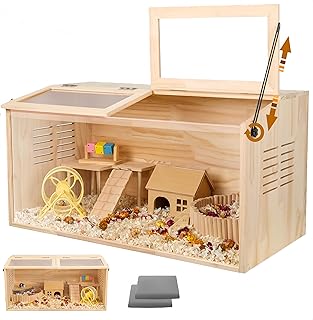 Wooden Hamster Cage with Open Top and Large Windows