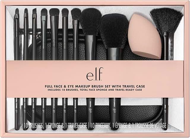 Full Face and Eye Makeup Brush Set with Travel Case