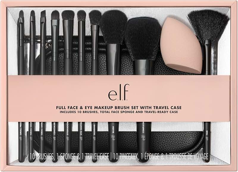 Full Face and Eye Makeup Brush Set with Travel Case