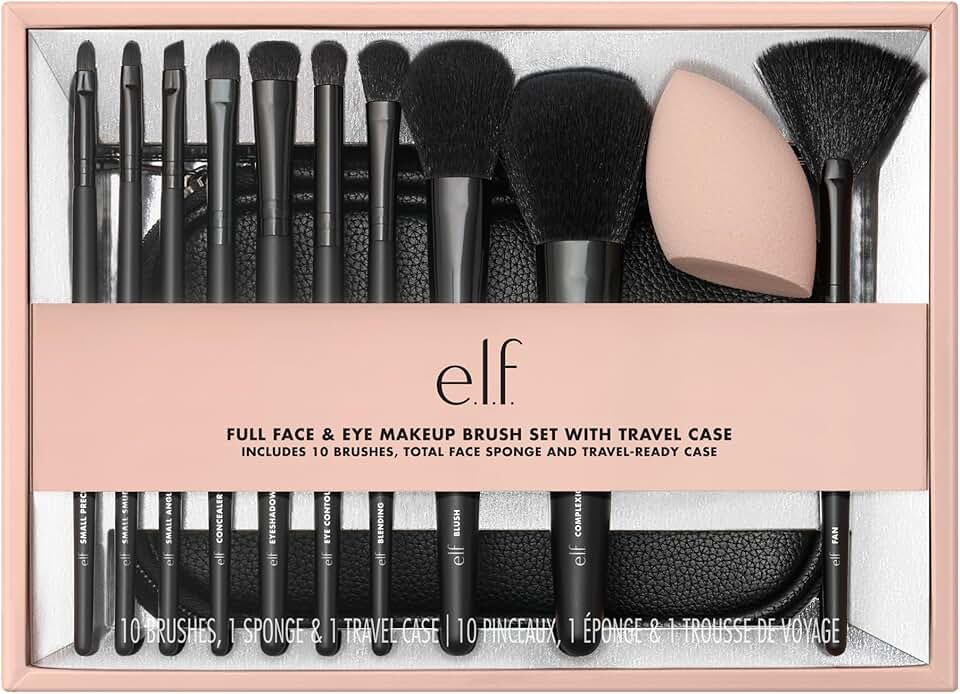Full Face and Eye Makeup Brush Set with Travel Case