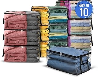 Large 90L Clear Storage Bags with Handles, Pack of 10