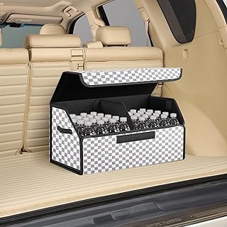 Leather foldable trunk organizer with lid and collapsible cargo bins