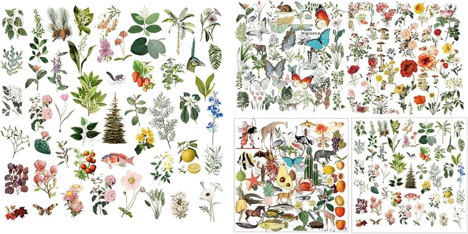 5 Packs of Vintage Translucent Junk Journal Stickers