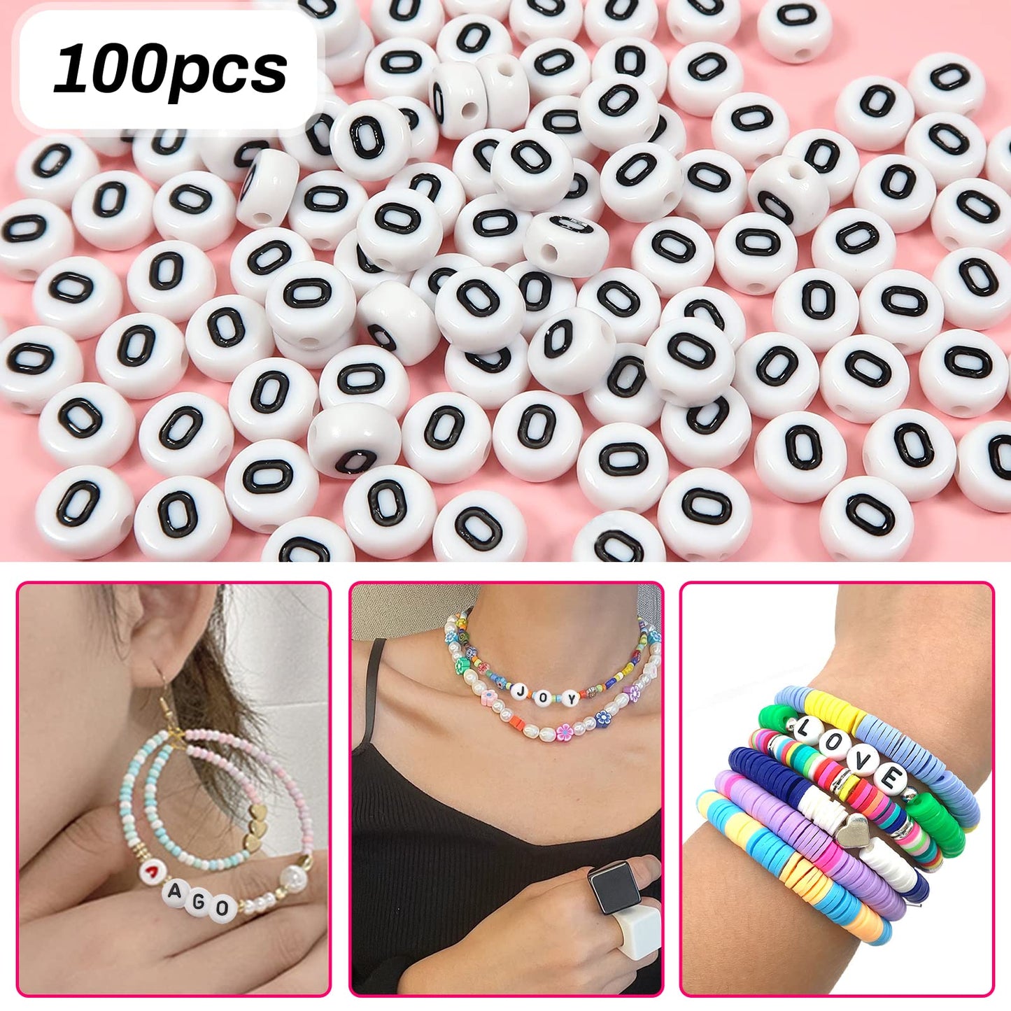 White and Black Acrylic Letter Beads for DIY Jewelry Making