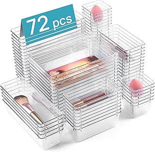 72-Piece Clear Plastic Drawer Organizer Set